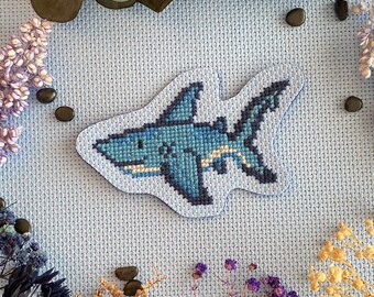 Megalodon Cross Stitch Pattern - Cryptids / Instant Download PDF, Modern Cross Stitch, Shark Embroidery, Cryptozoology Craft Decor
