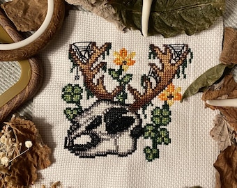 Jackalope Skull Cross Stitch Pattern - Cryptids, Cryptozoology and Legendary Creatures - Modern Cross Stitch PDF