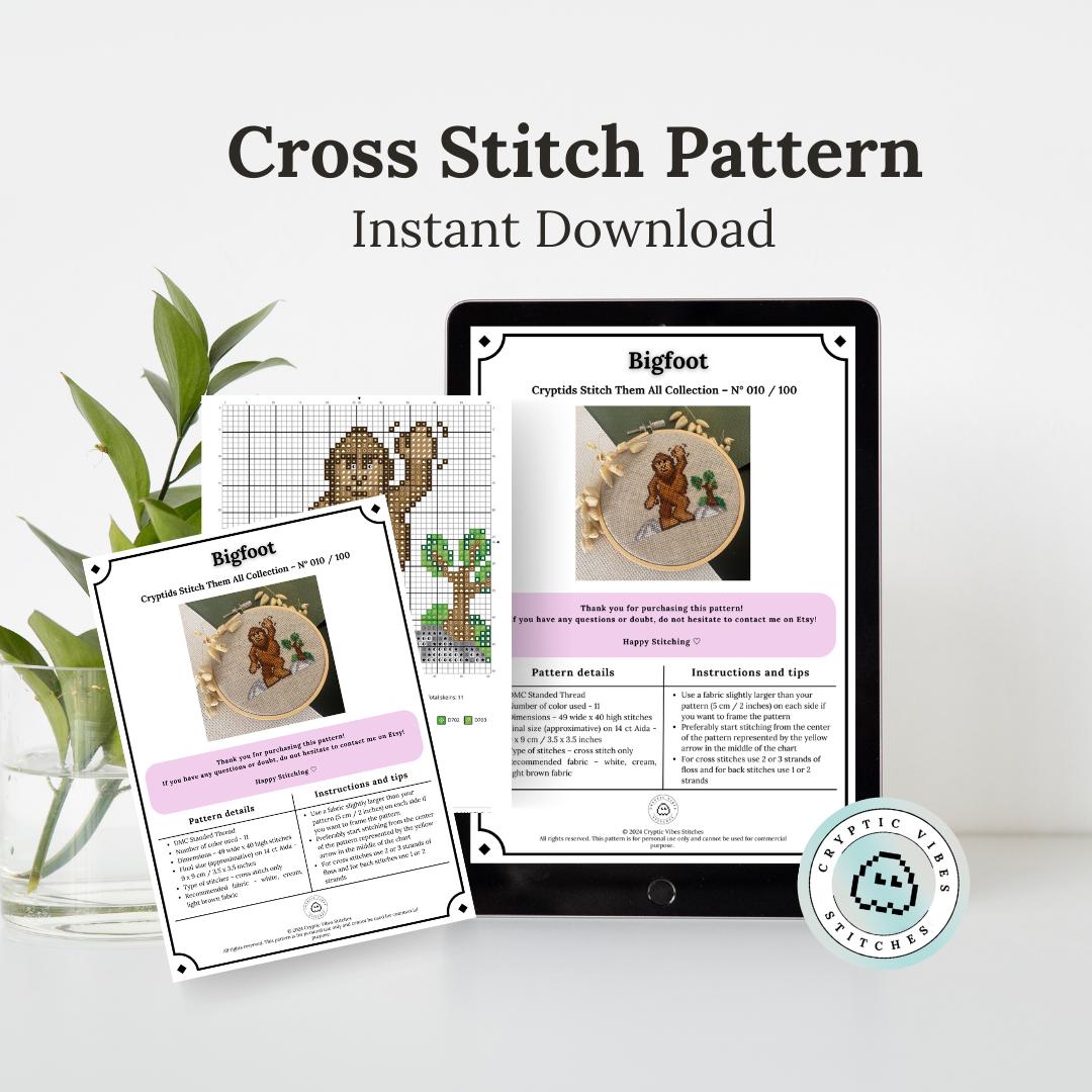 Bigfoot Cross Stitch Pattern - Cryptids / Instant Download
