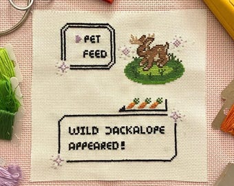 Wild Jackalope Appeared! Cross Stitch Pattern - Cryptids, Cryptozoology and Legendary Creatures - Modern Cross Stitch PDF