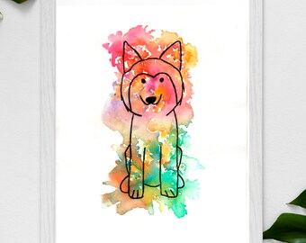 Cute Husky Dog Portrait - Handcrafted Watercolor Painting, Printable wall decor.