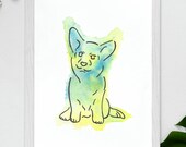 Coorgi Dog Portrait - Handmade Watercolor Pet Art, Printable wall decor