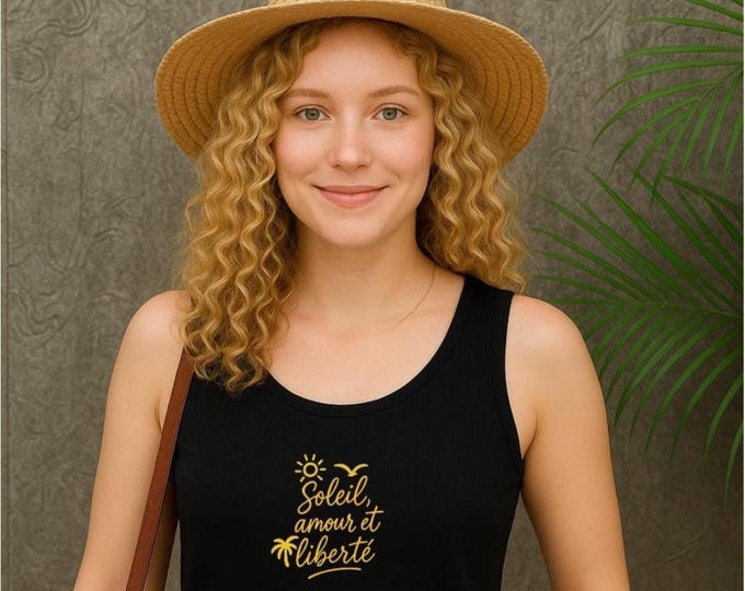 Sommer Tanktop mit französischem Spruch - „Soleil, Amour et Liberte“