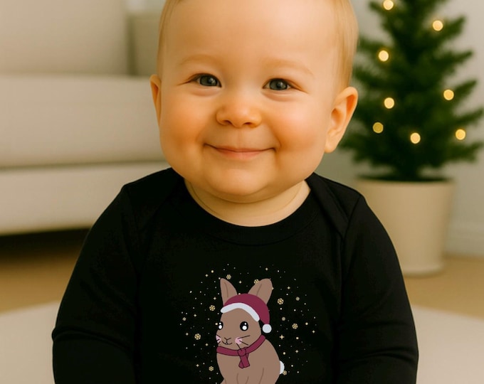 Langarm Bio Baby Body mit winterlichem Hasen