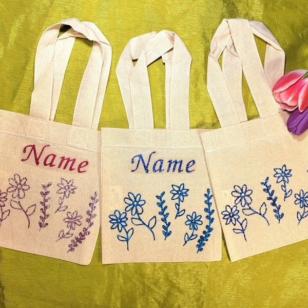 Personalisierte Tasche für Kinder| Kindertasche| Einkaufstasche für Kinder| Blumentasche| Glitzertasche| Mitgebsel Tasche| Geburtstagstasche