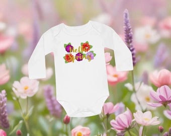 Bio Langarm Baby Body mit Blumen