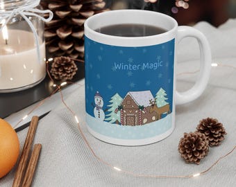 Wintertasse mit Rentier & Lebkuchenhaus