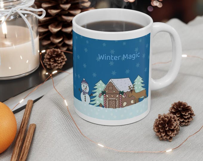 Wintertasse mit Rentier & Lebkuchenhaus