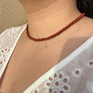 Red Jasper - Delicate Necklace - Choker Necklace - Natural Stone Necklace Red Jasper in 4mm Beads image 6