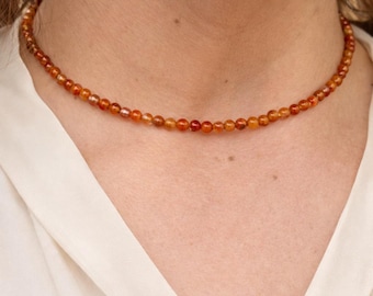 Carnelian - Delicate Necklace - Natural Carnelian Stone Necklace in 4mm Beads - Custom Made Necklace