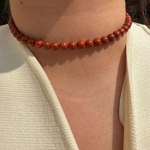 Red Jasper - Delicate Necklace - Natural Stone Necklace Red Jasper in 6mm Beads - Red Jasper Necklace