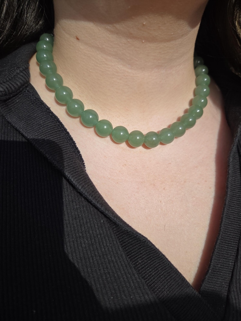 Natural green aventurine stone necklace with 10mm beads - green bead necklace - timeless necklace - custom-made necklace image 9