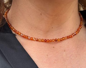 Collier En Pierre De Cornaline Naturelle - Longueur 40 Cm | Orange, Symbole De Chance | Neuf Sans Emballage