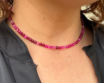 Pink Agate - Delicate Necklace - Natural Stone Necklace Pink Agate in 4mm Beads - Custom Necklace - Choker