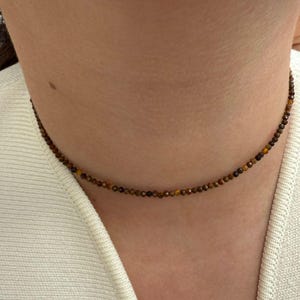 Tiger's Eye - Natural tiger's eye stone necklace in 2 or 3 mm faceted beads - custom-made necklace - choker necklace
