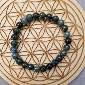 Natural moss agate pearl bracelet in 8 mm beads - large size bracelet - 20 cm