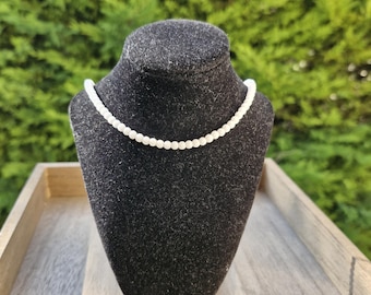 White Agate - Fine Necklace - Natural Stone Necklace White Agate 4mm Beads - Pure White Beads - Custom Necklace