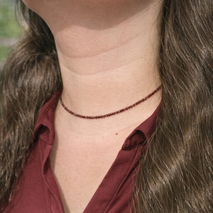 Rhodolite Garnet - Natural Garnet Choker Necklace with 2mm Faceted Beads - Women's Jewelry - Delicate Necklace