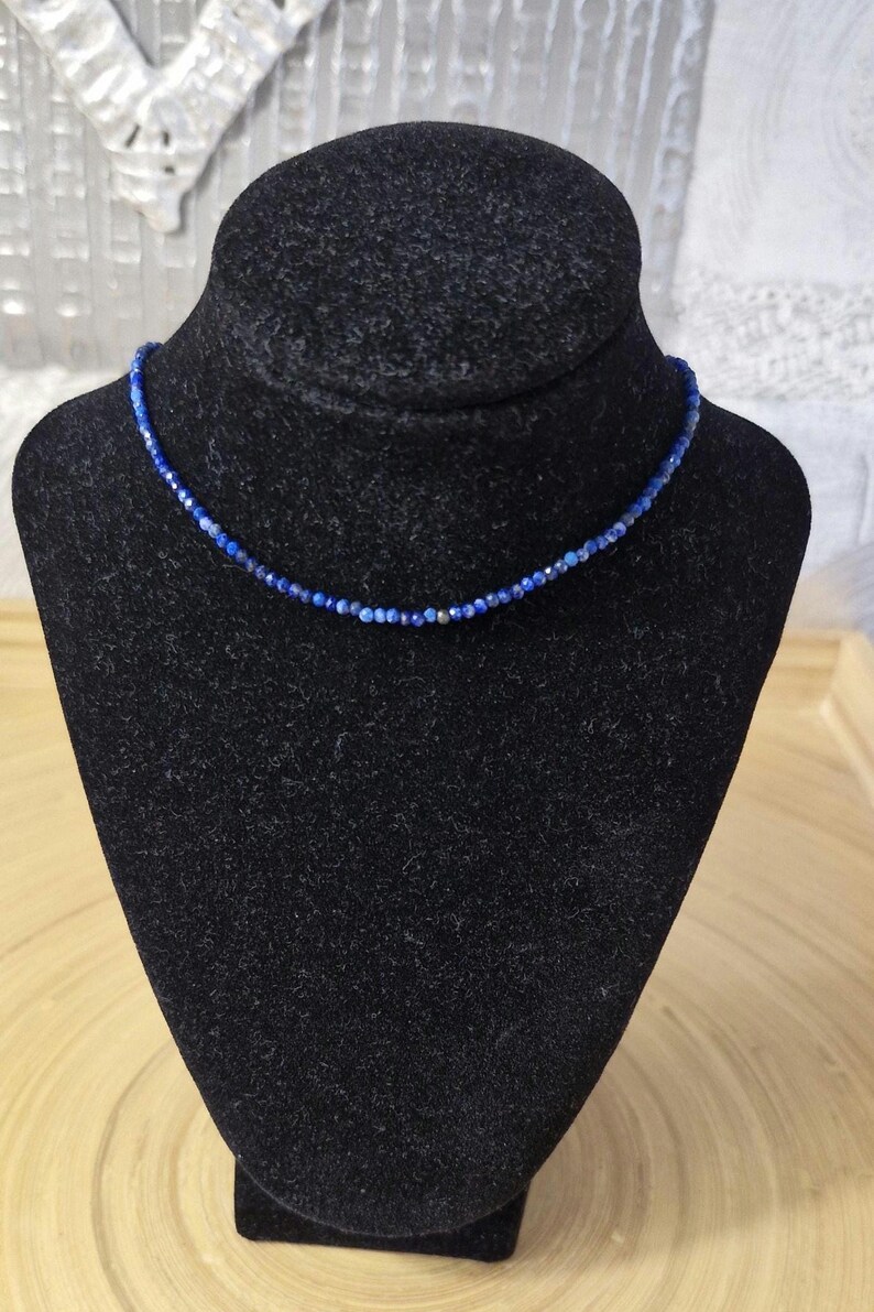 Lapis lazuli - Natural lapis lazuli stone necklace with 2 or 3 mm faceted beads - Custom-made necklace image 8