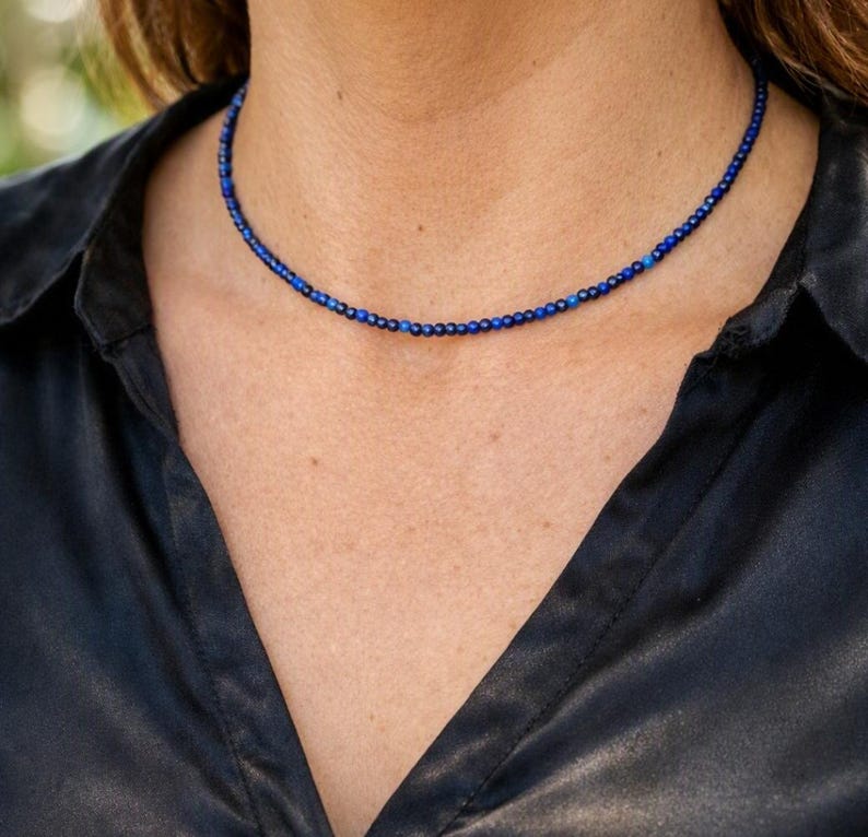 Lapis lazuli - Natural lapis lazuli stone necklace with 2 or 3 mm faceted beads - Custom-made necklace image 1