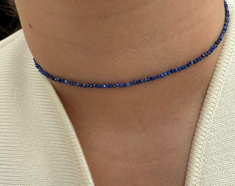 Lapis lazuli - Natural lapis lazuli stone necklace in 2mm faceted beads - Custom necklace