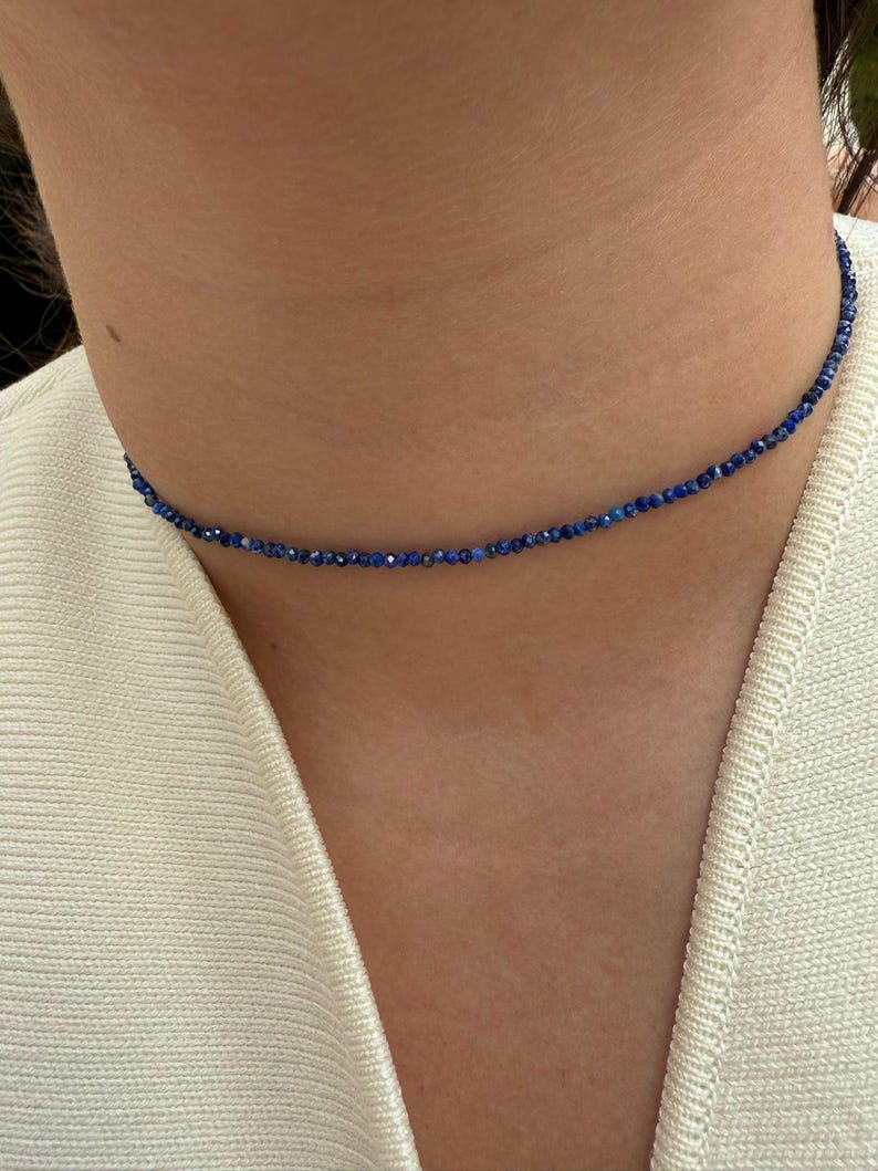 Lapis lazuli - Natural lapis lazuli stone necklace with 2 or 3 mm faceted beads - Custom-made necklace image 5