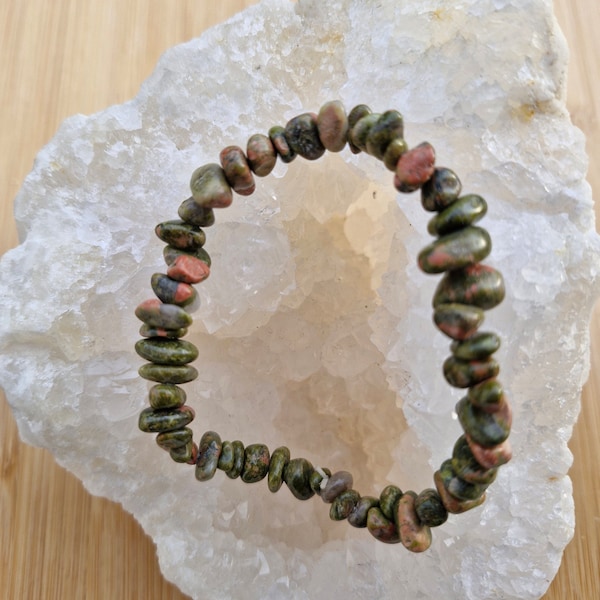 Unakite - bracelet chips - pierres naturelles - lithothérapie