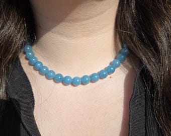 10mm Blue Quartz Choker Necklace – Calm, Harmony & Luminous Energy – Elegant Handmade Jewelry – Timeless Custom Necklace