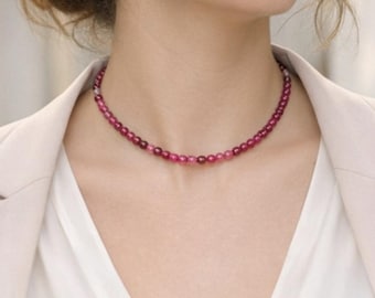Pink Agate - Delicate Necklace - Natural Pink Agate Stone Necklace in 4mm Beads - Custom Made Necklace - Choker
