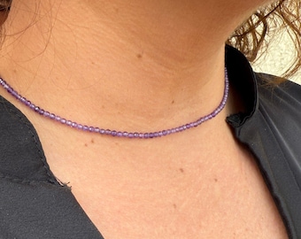 Amethyst - 2mm Faceted Bead Amethyst Necklace - Custom Necklace