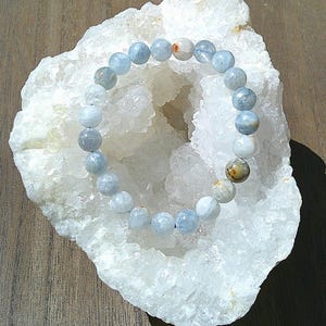 Unisex 8mm Celestite Bracelet – Angel Stone – Calm, Serenity & Celestial Energy – Handmade Elastic Jewelry. Rare Bracelet