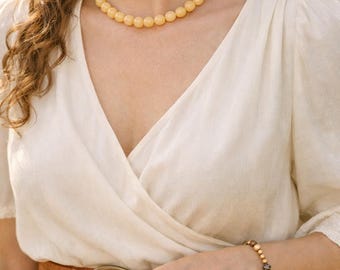 Natural yellow calcite stone necklace with 10mm beads - yellow bead necklace - timeless necklace - custom-made necklace