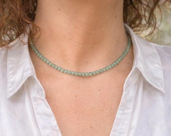 Green Aventurine - Delicate Necklace - Natural Green Aventurine Stone Necklace with 4mm Beads
