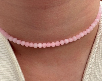 Rose Quartz - Fine Necklace - Natural Rose Quartz Stone Necklace in 4mm Beads - Custom Necklace