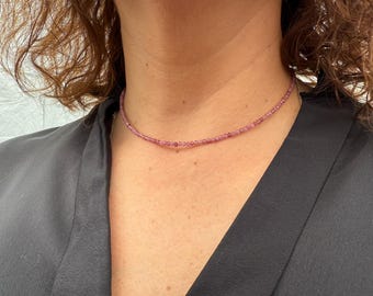 Natural pink tourmaline stone choker necklace in 2mm faceted beads - custom necklace