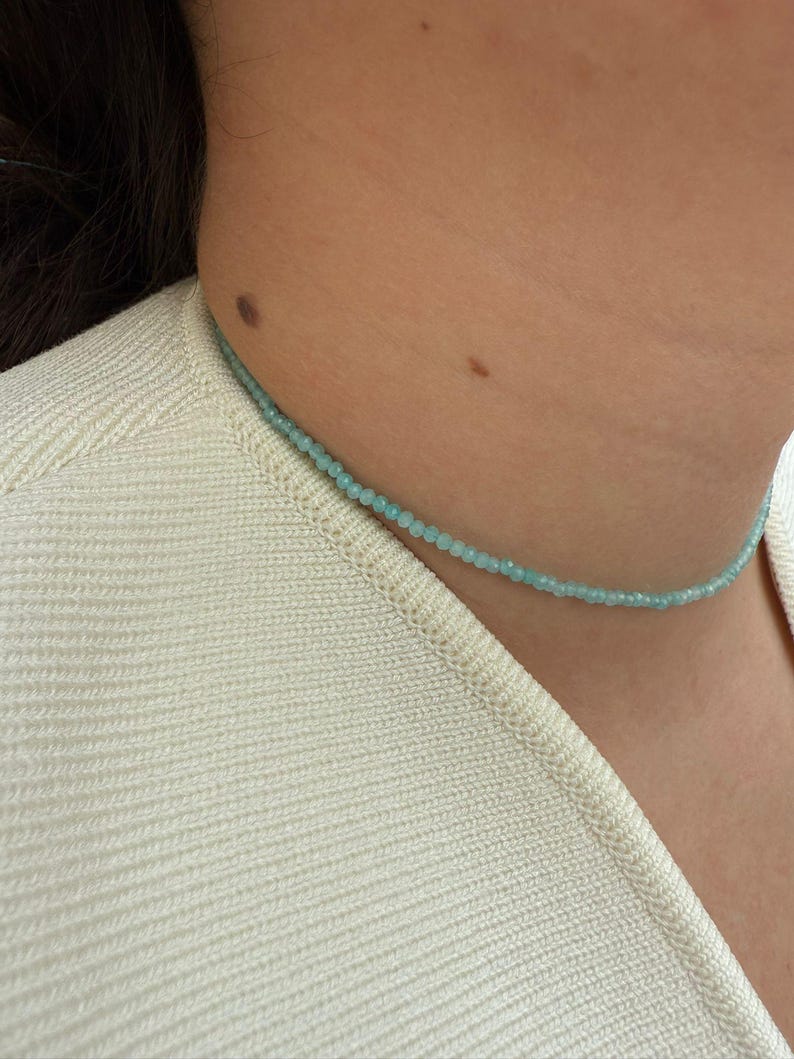 Amazonite - Custom-made necklace - Amazonite natural stone necklace with 2mm faceted beads - Amazonite necklace - delicate necklace - image 4