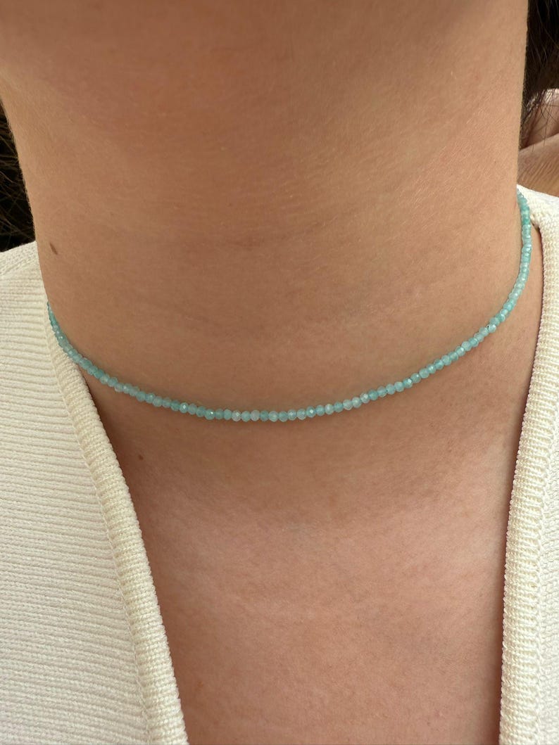 Amazonite - Custom-made necklace - Amazonite natural stone necklace with 2mm faceted beads - Amazonite necklace - delicate necklace - image 3