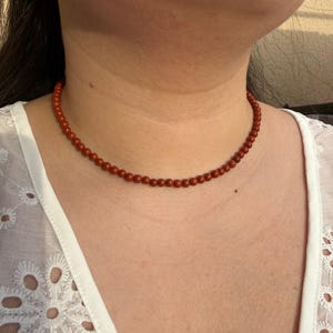 Red Jasper - Delicate Necklace - Choker Necklace - Natural Stone Necklace Red Jasper in 4mm Beads image 1