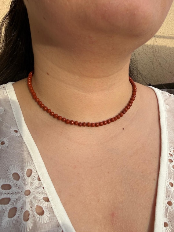Jaspe rouge - Collier delicat - Collier ras du cou - Collier en pierre naturelle Jaspe rouge en perles de 4 mm