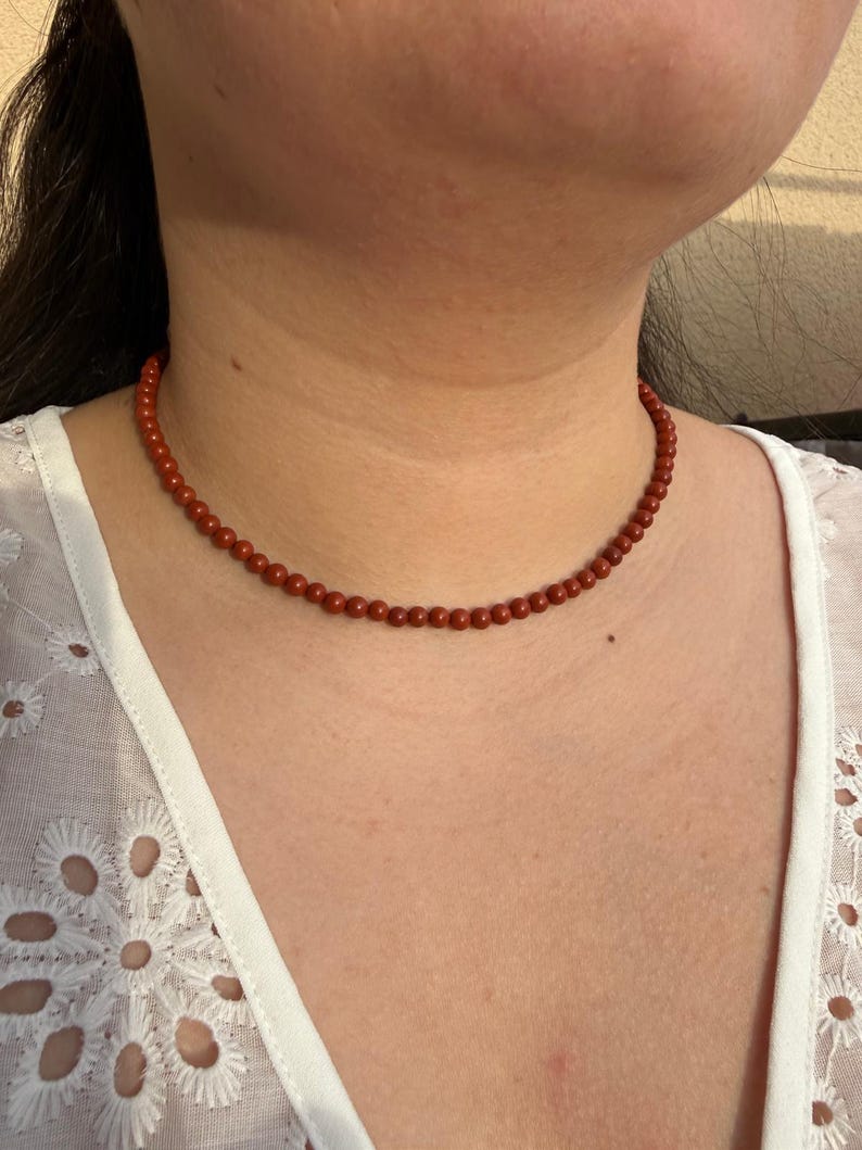 Red Jasper - Delicate Necklace - Choker Necklace - Natural Stone Necklace Red Jasper in 4mm Beads image 1