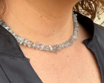 Labradorita - Collar fino - Collar de piedra natural Chips de labradorita - Collar de labradorita - Collar fino