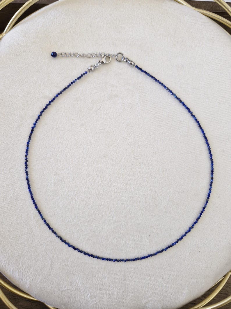 Lapis lazuli - Natural lapis lazuli stone necklace with 2 or 3 mm faceted beads - Custom-made necklace image 11