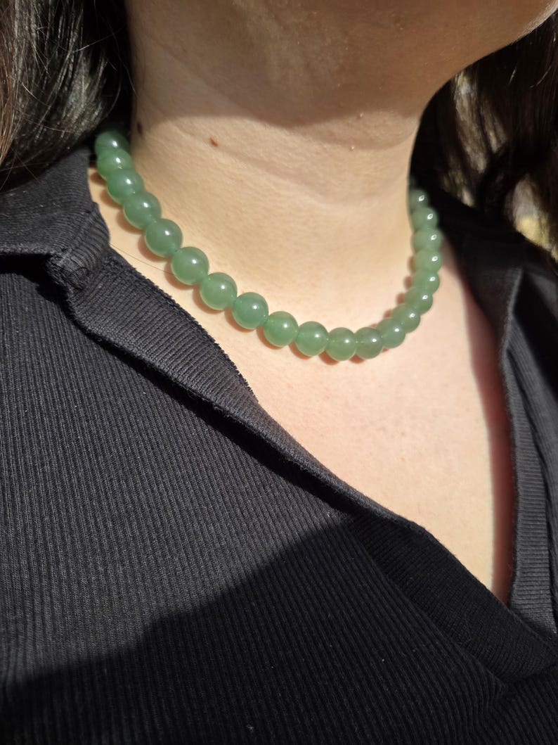 Natural green aventurine stone necklace with 10mm beads - green bead necklace - timeless necklace - custom-made necklace image 2