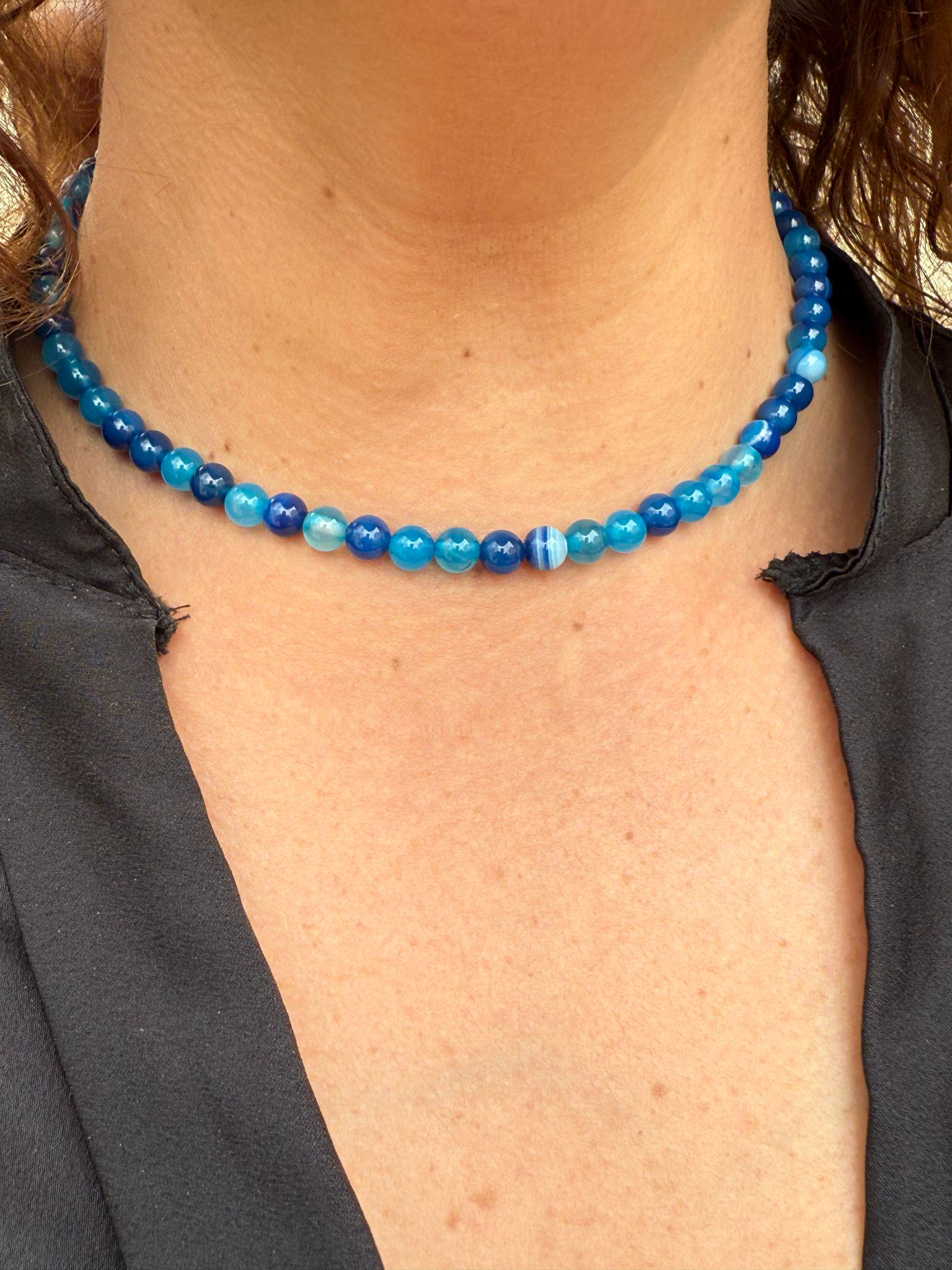 Ciondolo AGATA BLU con Collana in Argento 925 ⋆ Gioielli in Pietre Dure