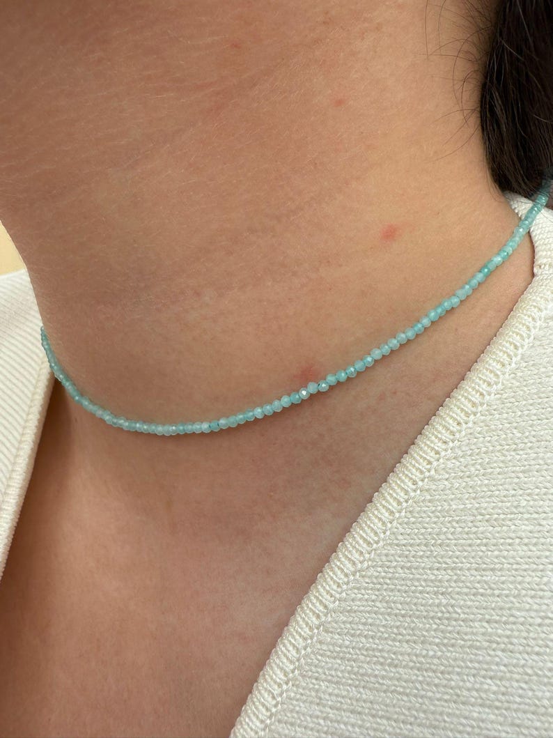 Amazonite - Custom-made necklace - Amazonite natural stone necklace with 2mm faceted beads - Amazonite necklace - delicate necklace - image 10