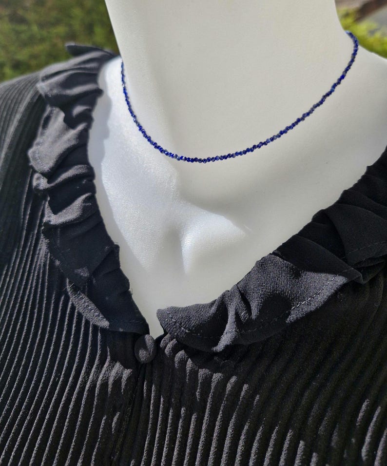 Lapis lazuli - Natural lapis lazuli stone necklace with 2 or 3 mm faceted beads - Custom-made necklace image 12
