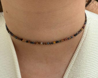 Natural Pietersite Stone Choker Necklace in 2mm Faceted Beads - Pietersite - Fine Necklace - Custom Necklace