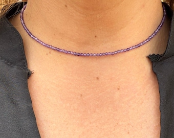 Amethyst - Amethyst necklace with 2 or 3 mm faceted beads - Custom-made necklace - Choker