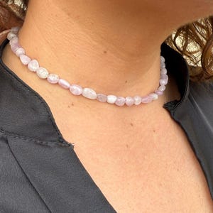 Collier Femme 15 Perles De Kunzite Du Brésil - Chaine En Acier Inoxydable - Neuf Avec étiquettes