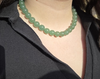 Natural green aventurine stone necklace with 10mm beads - green bead necklace - timeless necklace - custom-made necklace